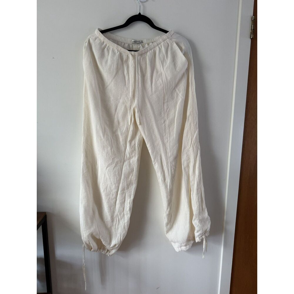 Abercrombie & Fitch Textured Pull-On Cinched Hem Pants Cream XS